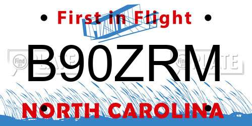 B90ZRM North Carolina License Plate