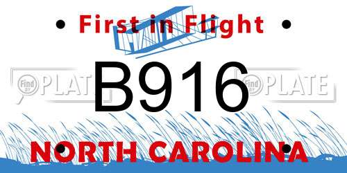 B916 North Carolina License Plate