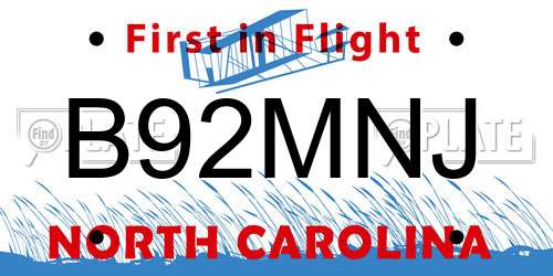 B92MNJ North Carolina License Plate