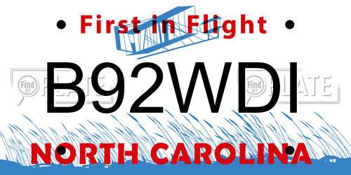 B92WDI North Carolina License Plate
