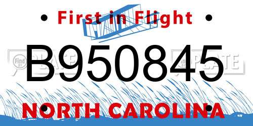 B950845 North Carolina License Plate