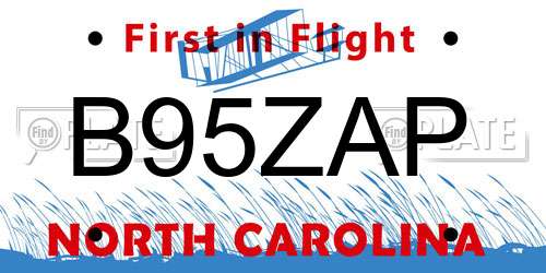 B95ZAP North Carolina License Plate