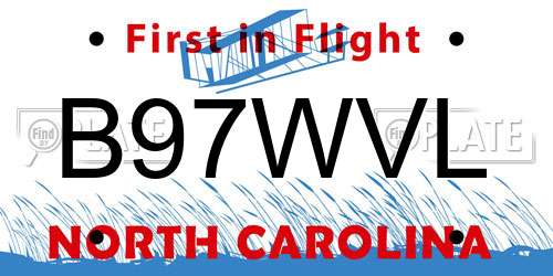 B97WVL North Carolina License Plate