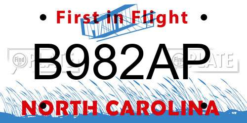 B982AP North Carolina License Plate