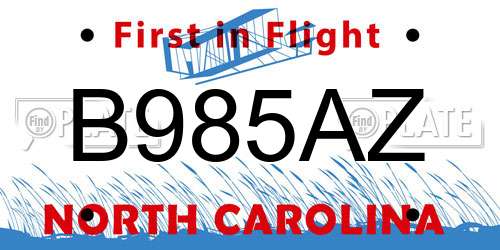 B985AZ North Carolina License Plate