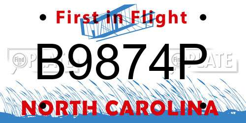 B9874P North Carolina License Plate