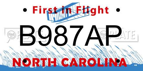 B987AP North Carolina License Plate