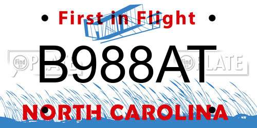 B988AT North Carolina License Plate