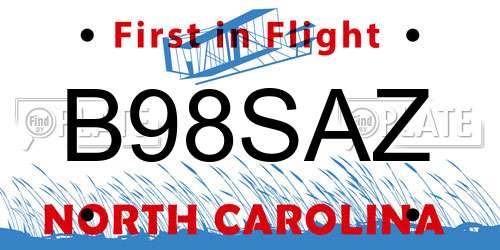 B98SAZ North Carolina License Plate