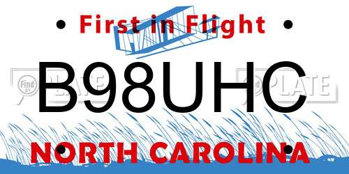 B98UHC North Carolina License Plate