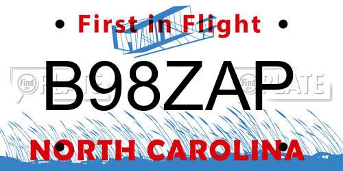 B98ZAP North Carolina License Plate