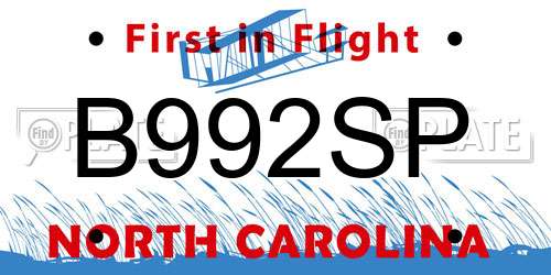 B992SP North Carolina License Plate