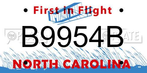 B9954B North Carolina License Plate