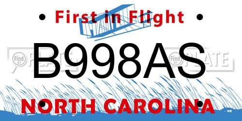 B998AS North Carolina License Plate