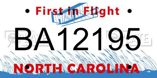 BA12195 North Carolina License Plate