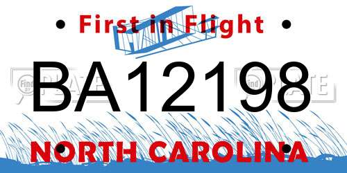 BA12198 North Carolina License Plate