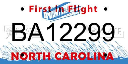 BA12299 North Carolina License Plate
