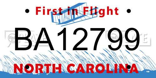 BA12799 North Carolina License Plate
