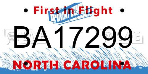 BA17299 North Carolina License Plate