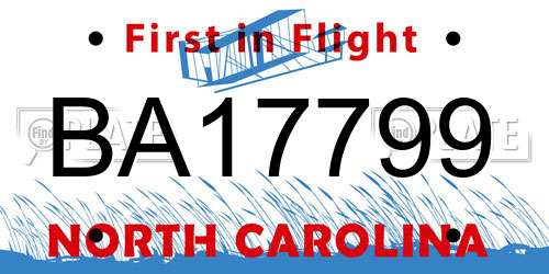 BA17799 North Carolina License Plate