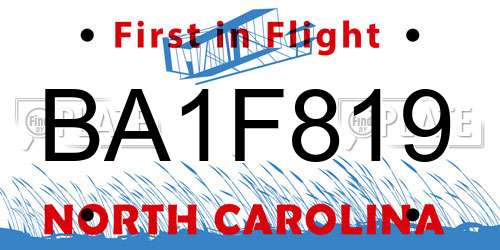 BA1F819 North Carolina License Plate