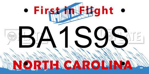 BA1S9S North Carolina License Plate