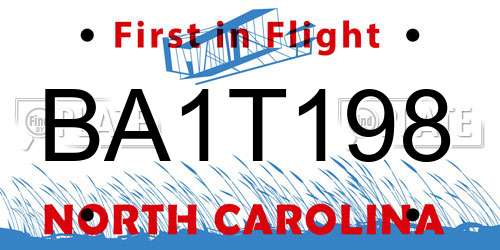 BA1T198 North Carolina License Plate