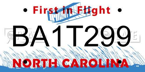 BA1T299 North Carolina License Plate