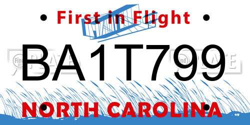 BA1T799 North Carolina License Plate