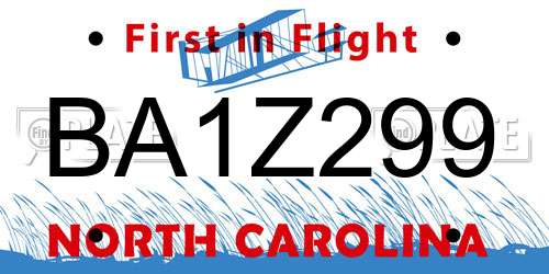 BA1Z299 North Carolina License Plate