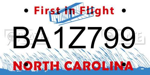BA1Z799 North Carolina License Plate