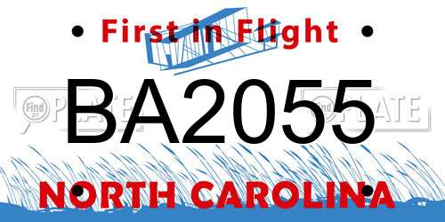 BA2055 North Carolina License Plate