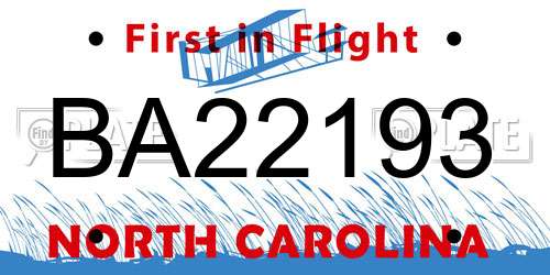 BA22193 North Carolina License Plate