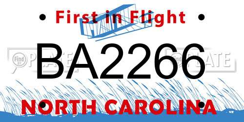 BA2266 North Carolina License Plate