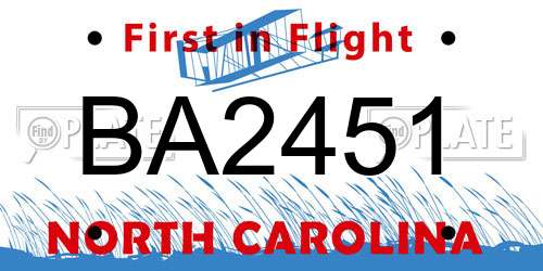 BA2451 North Carolina License Plate