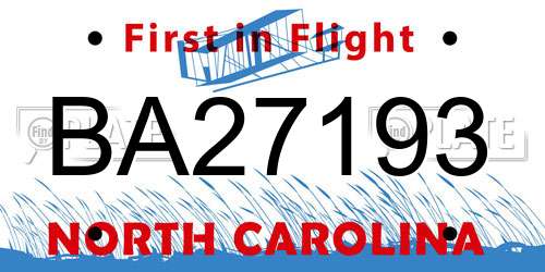 BA27193 North Carolina License Plate