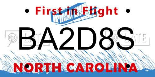 BA2D8S North Carolina License Plate