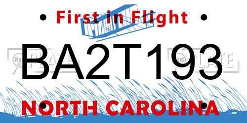 BA2T193 North Carolina License Plate