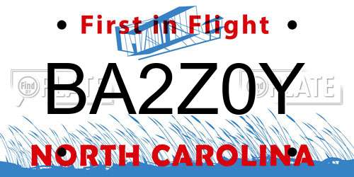 BA2Z0Y North Carolina License Plate