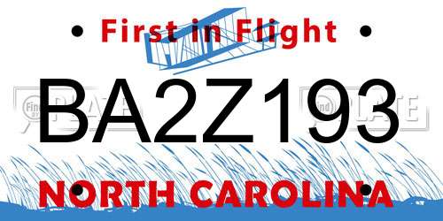 BA2Z193 North Carolina License Plate