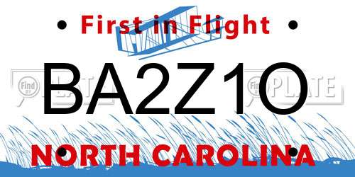 BA2Z1O North Carolina License Plate