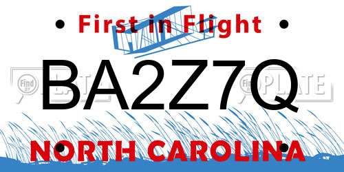 BA2Z7Q North Carolina License Plate