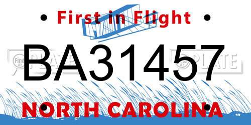 BA31457 North Carolina License Plate