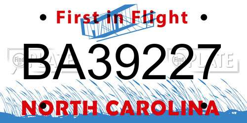 BA39227 North Carolina License Plate