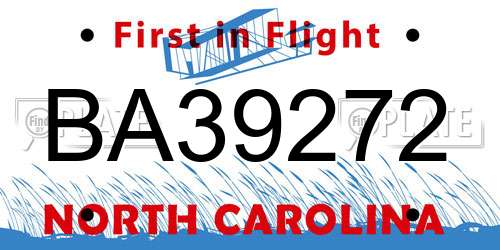 BA39272 North Carolina License Plate