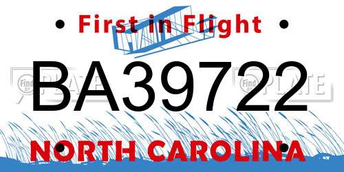 BA39722 North Carolina License Plate