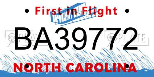 BA39772 North Carolina License Plate