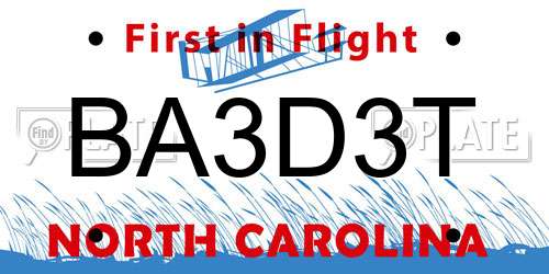 BA3D3T North Carolina License Plate