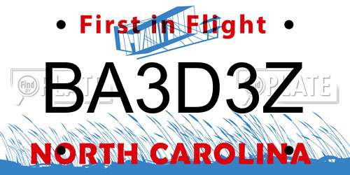 BA3D3Z North Carolina License Plate
