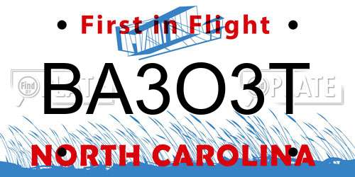 BA3O3T North Carolina License Plate